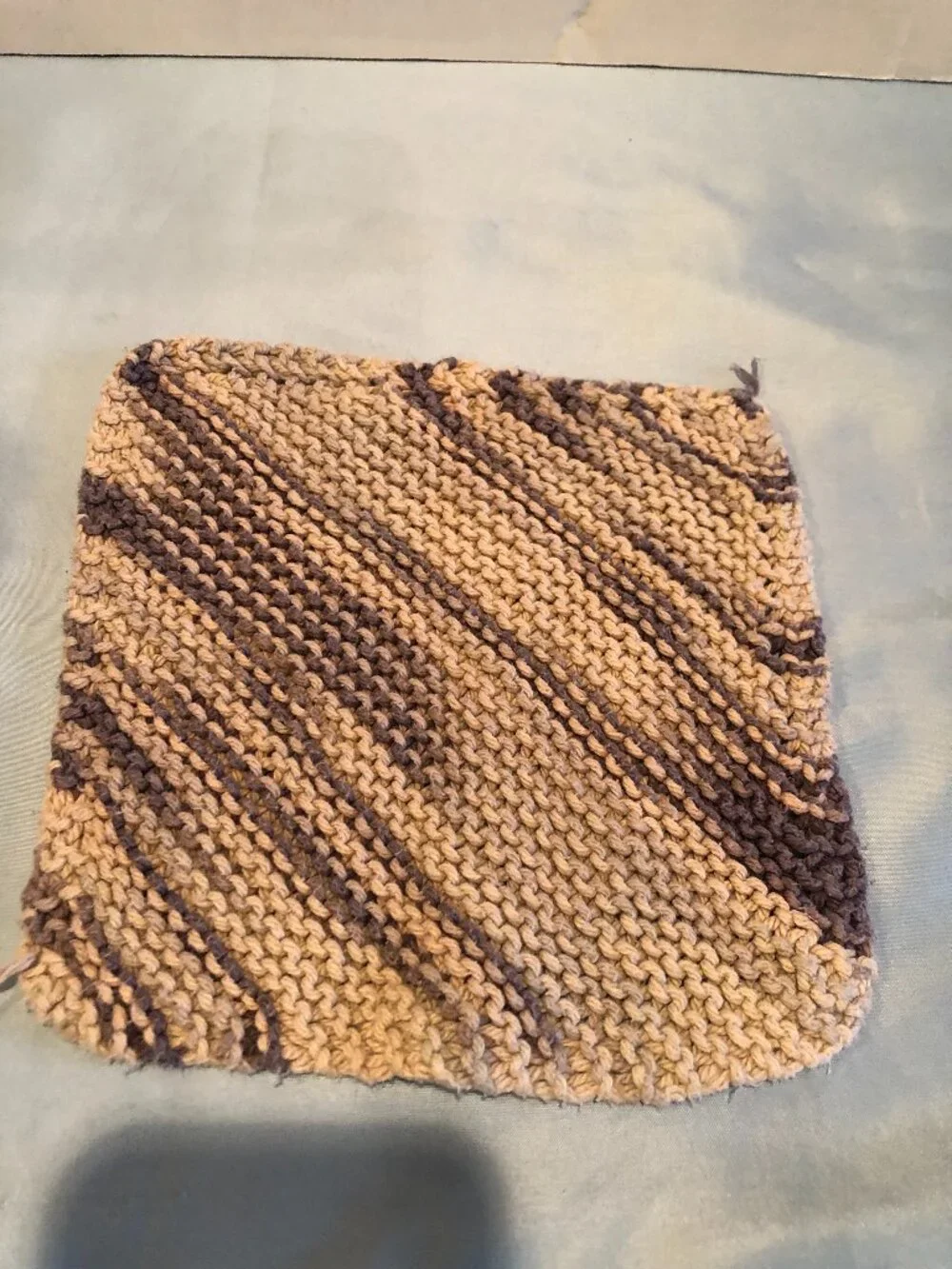 Handmade Tan Diagonal Stripe Dish Cloth Potholder #F54